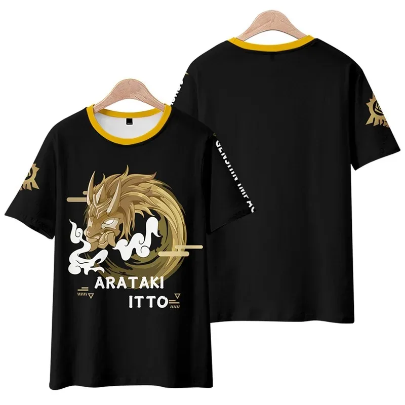 Аниме genshinembali arataki itto 3d t camisa das mulheres dos homens verão moda manga curta engraçado футболка gráfico