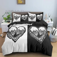 3d skull couple pattern duvet cover bedding set dark and bright background quilt cover bedclothes pillowcase bedroom decor