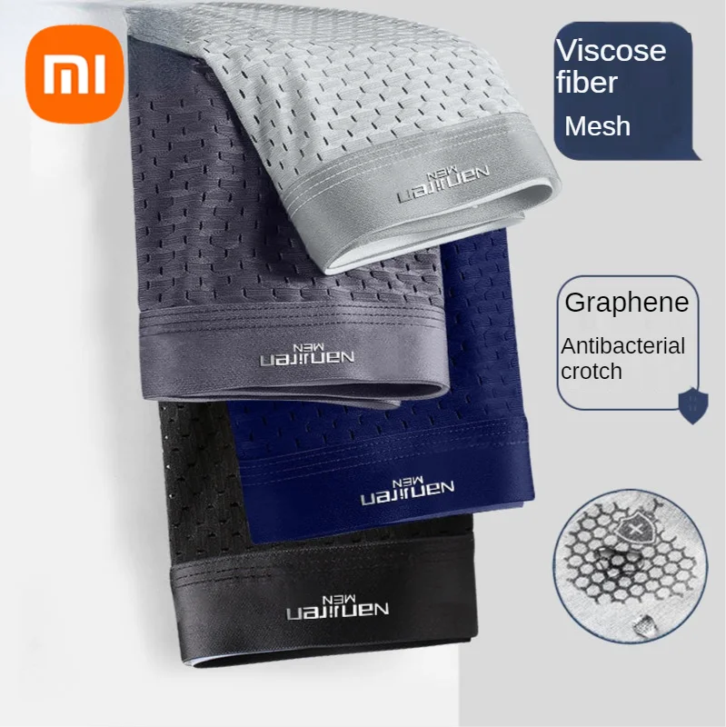 

Youpin 4pcs/lot Cotton Mens Underpants Brand Boxer Shorts Homme Ice silk mesh panties Men's Boxers Breathable Panties