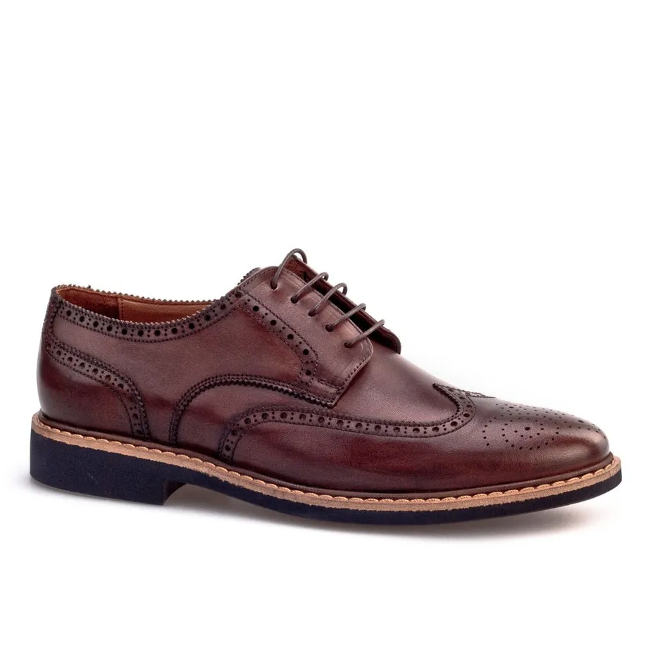 

Sewing detailed genuine leather lace-up men's brown casual shoes