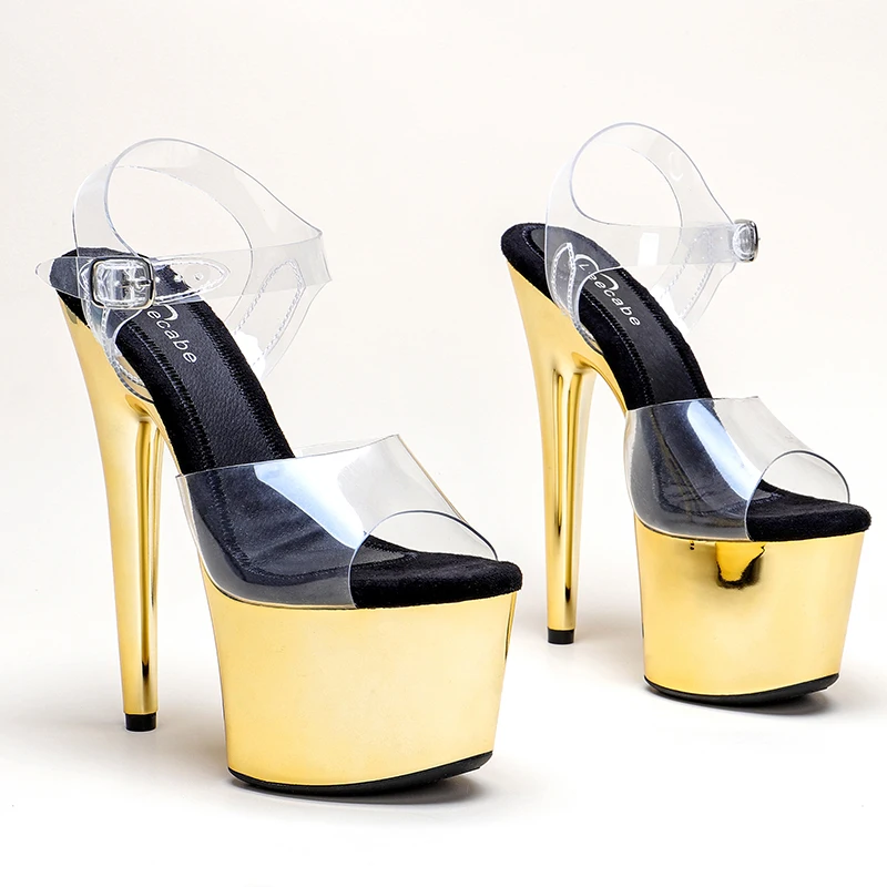 Leecabe 7inch/17CM  PVC upper gold  Platform Sandals Pole Dancing Shoes High Heels Shoes Nightclub Dance Shoes