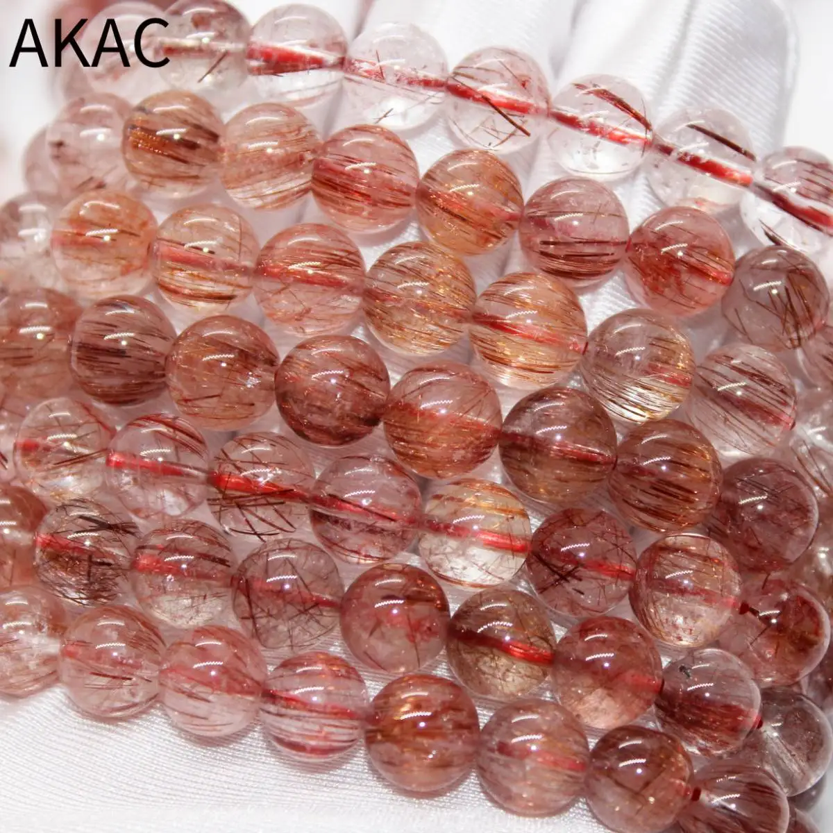 

Approx8-8.8mm AKAC natural A++ red copper rutile quartz bracelet beads