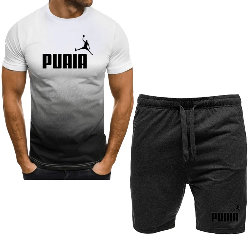 Summer popular men's T-shirt+shorts suit men's sports suit brand LOGO printing casual fashion cotton short-sleeved T-shirt set