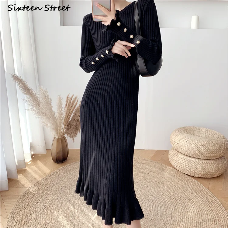 Платье женское трикотажное на пуговицах с оборками рукавах