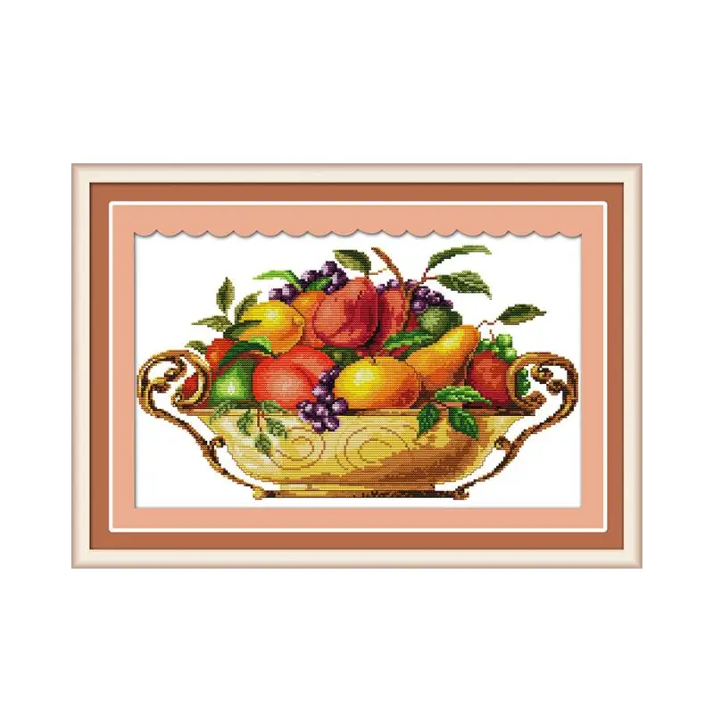 

Fruit dish cross stitch kit apple printed on canvas fabric DMC color 18 14ct 11ct embroidery handmade needlework craft supplies