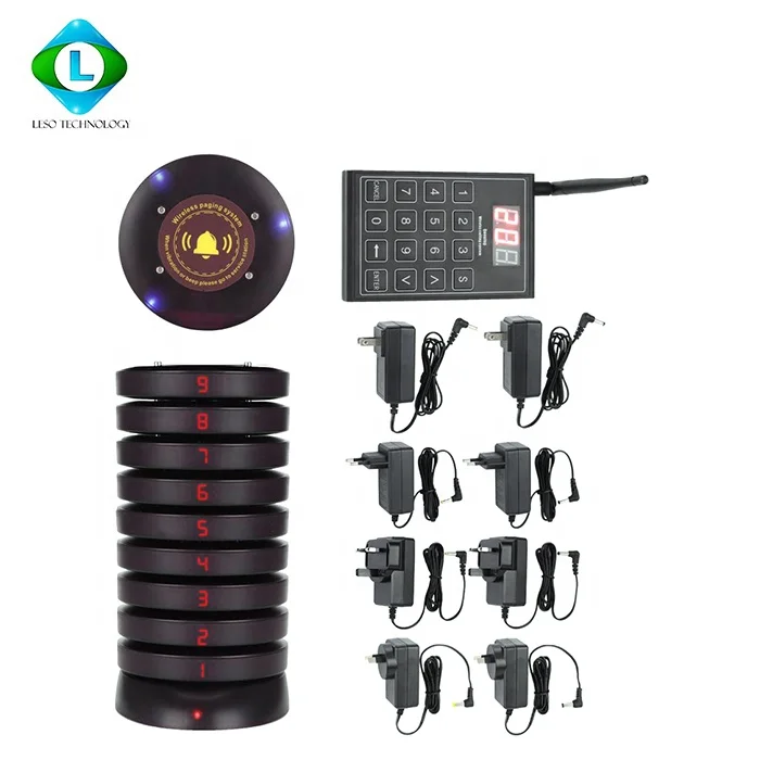 

SU-668 Pager Restaurant Calling System Wireless Guest Paging Queuing System Pager for Guests 1 Transmitter+10 Coaster Pagers