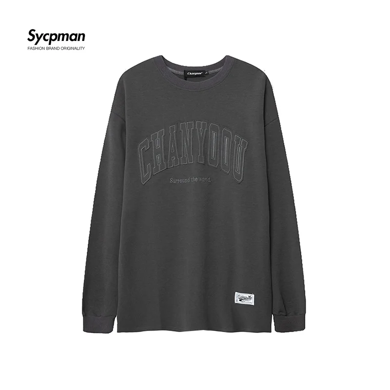 

American Letter Pasted Embroidery Long Sleeve Bottomed Shirt Men and Women's Fashion Brand Loose Lovers Sweater Autumn