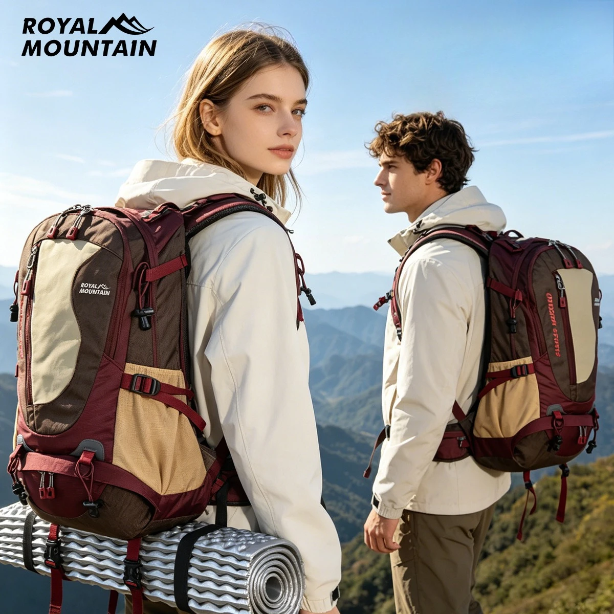 Фото Рюкзак для походов Royal Mountain 35 л из нейлона с множеством карманов, нагрудным ремнем и поясным ремнем для кемпинга и путешествий, для мужчин и женщин №2