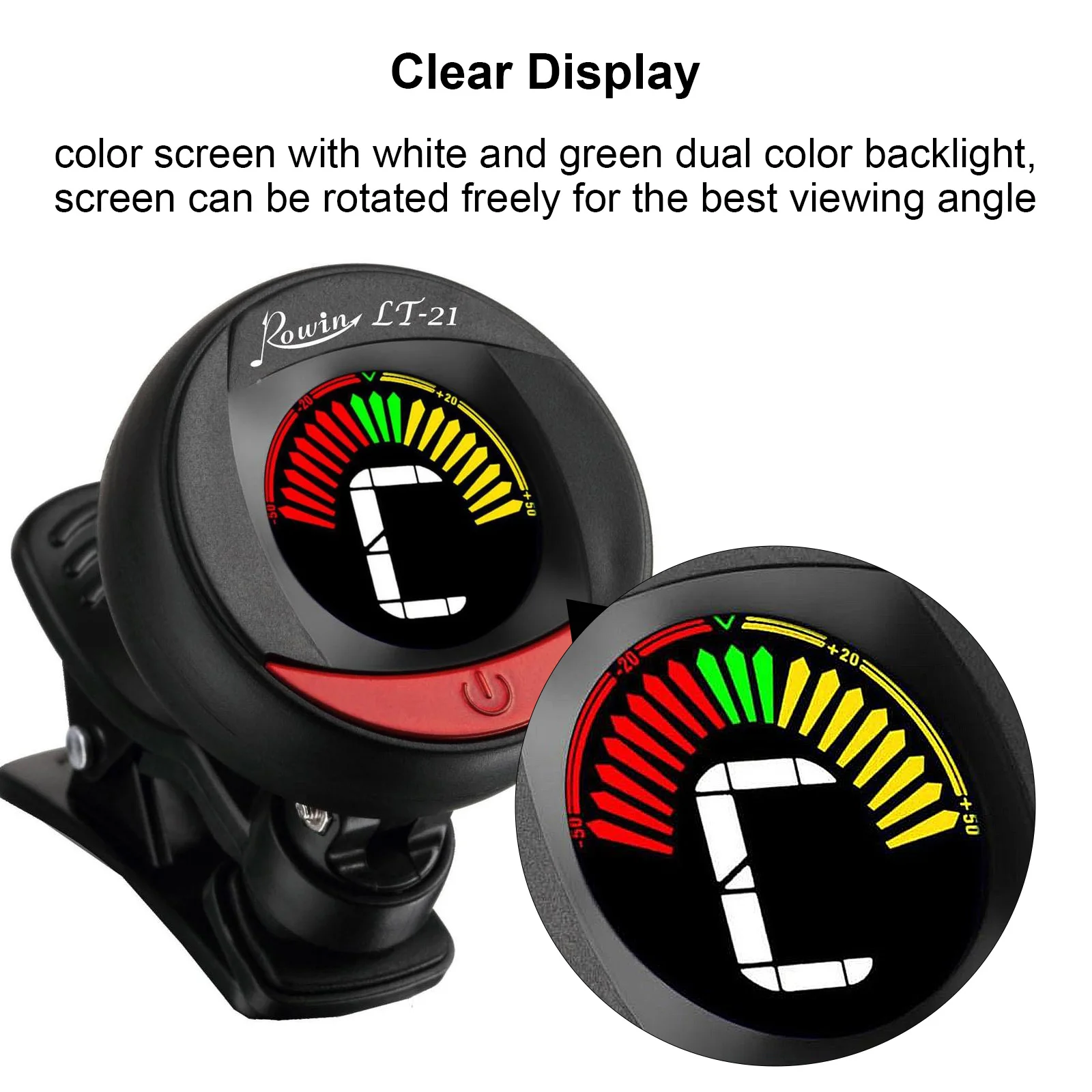 

Rowin LT-21 Mini Clip Digital Tuner Dual Color Backlight LCD Clip On Tuner for Guitar Bass Violin Chromatic
