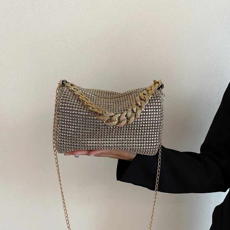 Crossbody Luxury Bags For Women 2023 Fashion Top Quality Long Silver Chain Shoulder Bags BlingBling Handbags Shoulder Bag Purse