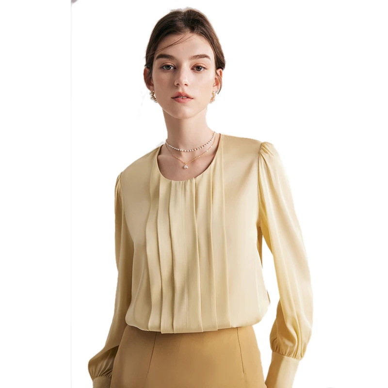 New 2023 19mm Silk Blouse Top Women High Quality Mulberry Silk Shirt Summer Spring Lady Clothing