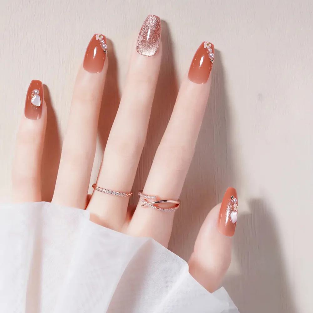 

24 шт./компл. хрустальные кошачьи глазки, наклейки для ногтей, полное покрытие, маленький цветок, милый стиль, балетная броня, пресс на ноготь