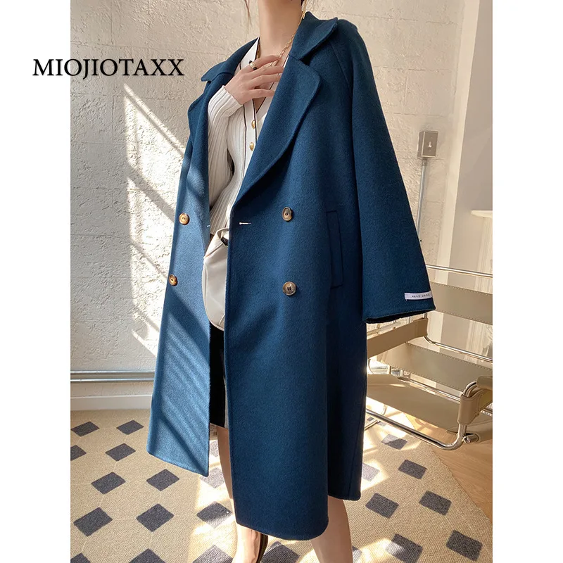 

Новинка 2022, женское Однотонное шерстяное повседневное длинное модное роскошное привлекательное двубортное пальто MIOJIOTAXX для осени и зимы