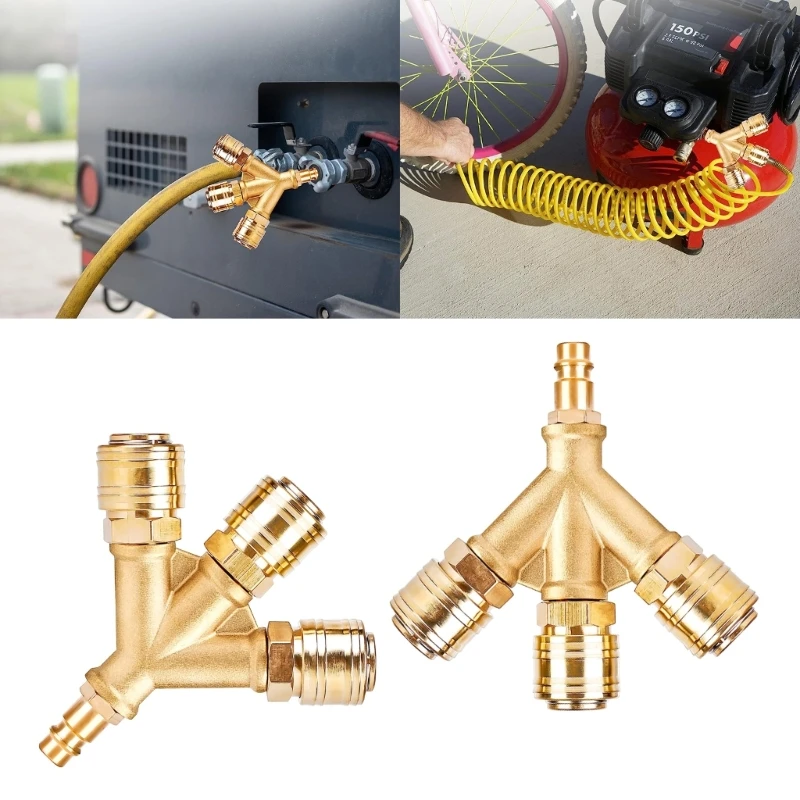 

1/4Inch Air Hose Quick Coupling Distributor Compressed Air Distributor 3-Way with Couplings Brass Coupling Plug Durable