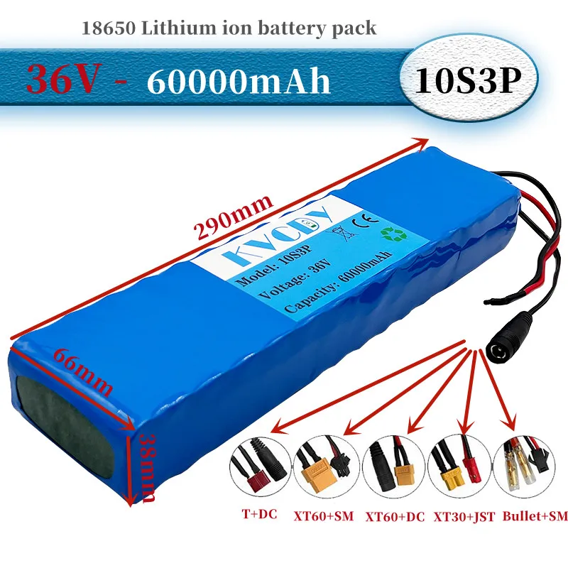 

Аккумулятор для электровелосипеда KVCDY 10S3P, 36 В, 60 ач, литий-ионные аккумуляторы 18650, 350 Вт, для электрического скутера, мотоцикла, скутера высок...