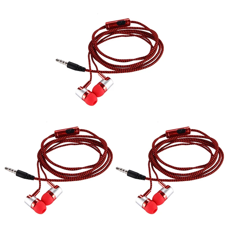 

3X H-169 3.5Mm MP3 MP4 Wiring Subwoofer Braided Cord, Universal Music Headphones With Wheat Wire Control(Red)