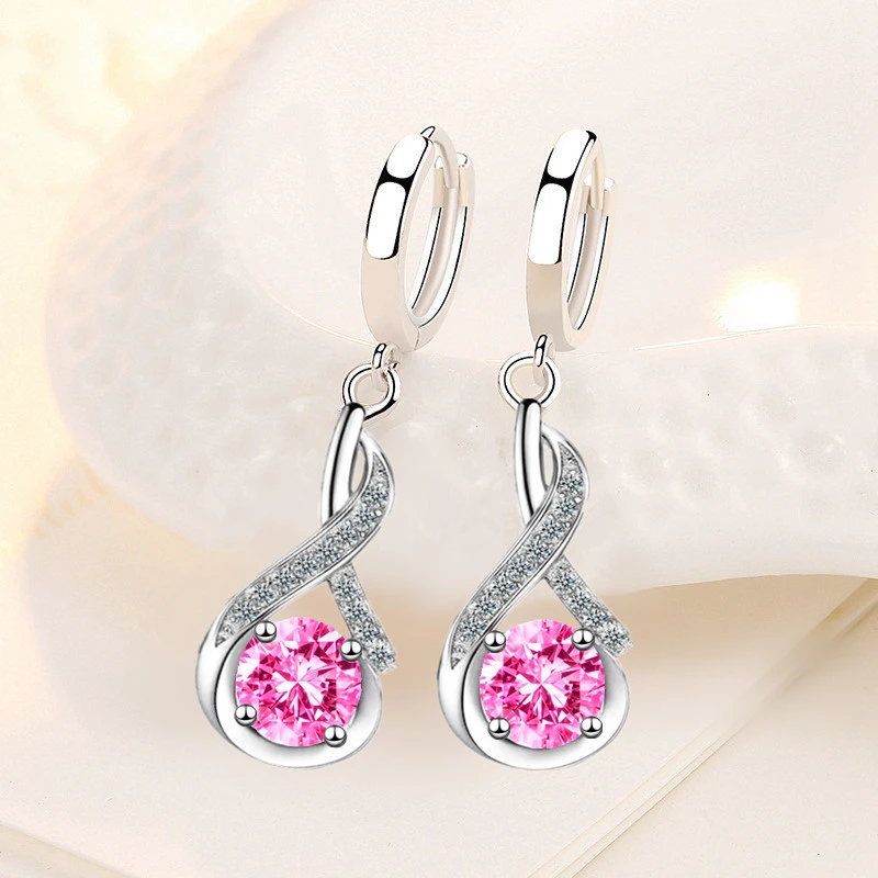 

New 925 Stamp Silver Plated Women Drop Earrings Fashion Geometric Round Pendant High Quality Zircon Earring For Women Jewelry