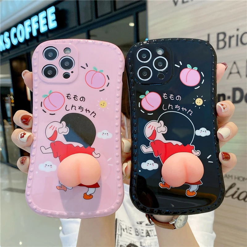 

Bandai Cute 3D Cartoon Peach Crayon Shin-chan Phone Case for iphone 7 8 13 12 Pro Max 11 Plus X Xs Max XR Cover