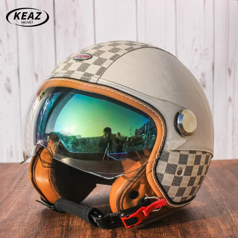 Винтажный шлем 3/4 для мотоцикла мужской сертифицированный DOT зимний женский