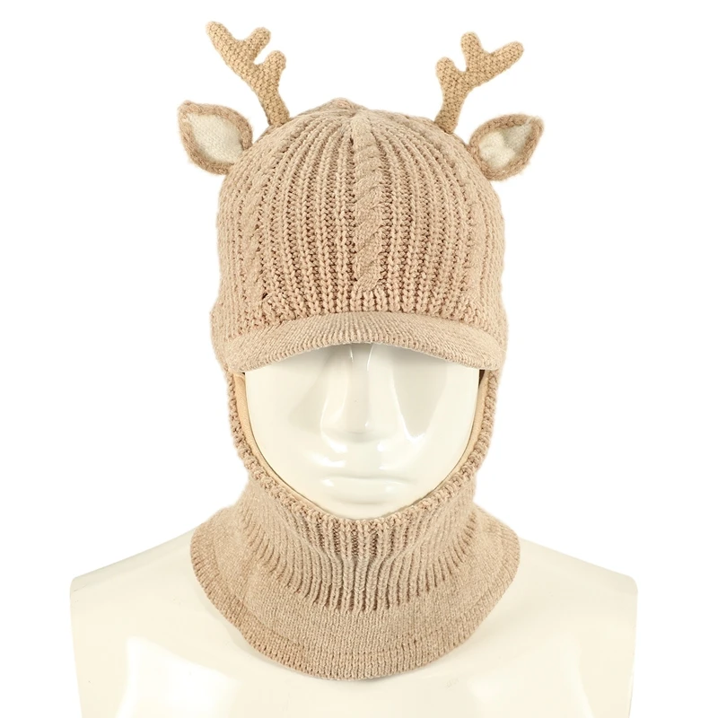 

Детская зимняя шапка, Вязаная Шапка-бини с воротником, снуд для девочек и мальчиков с флисовой подкладкой, рождественский подарок