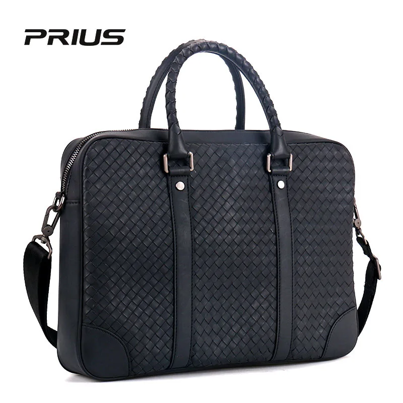 2023 New Men's 100% leather woven luxury business briefcase leather business bag fashion handbag shoulder bag