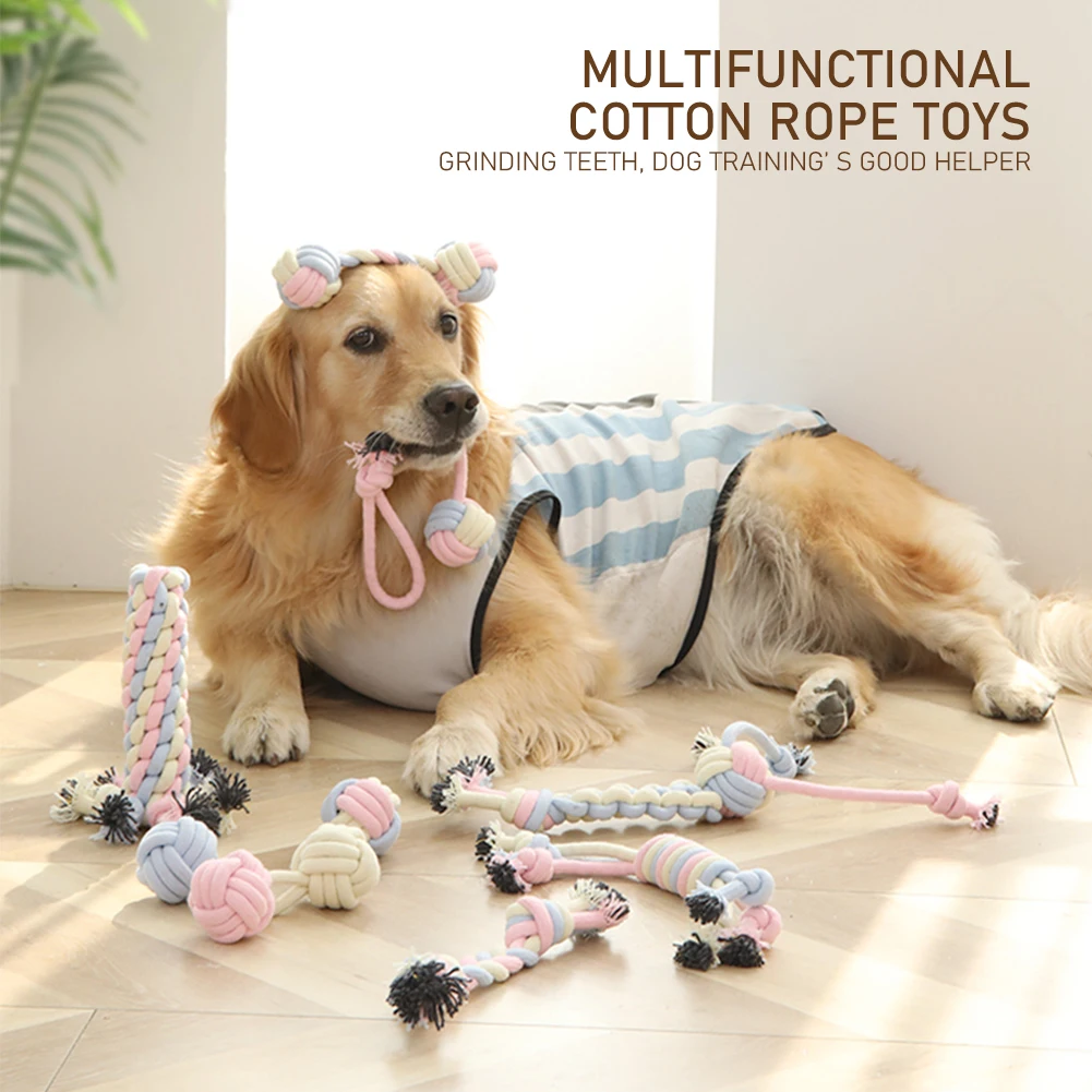 

Dog Toy Pet Toy Pet Supplies Powder Blue Cotton Rope Knot Toys Combination Bite Molar Interaction Puppy Teething Toys Dog Stuff
