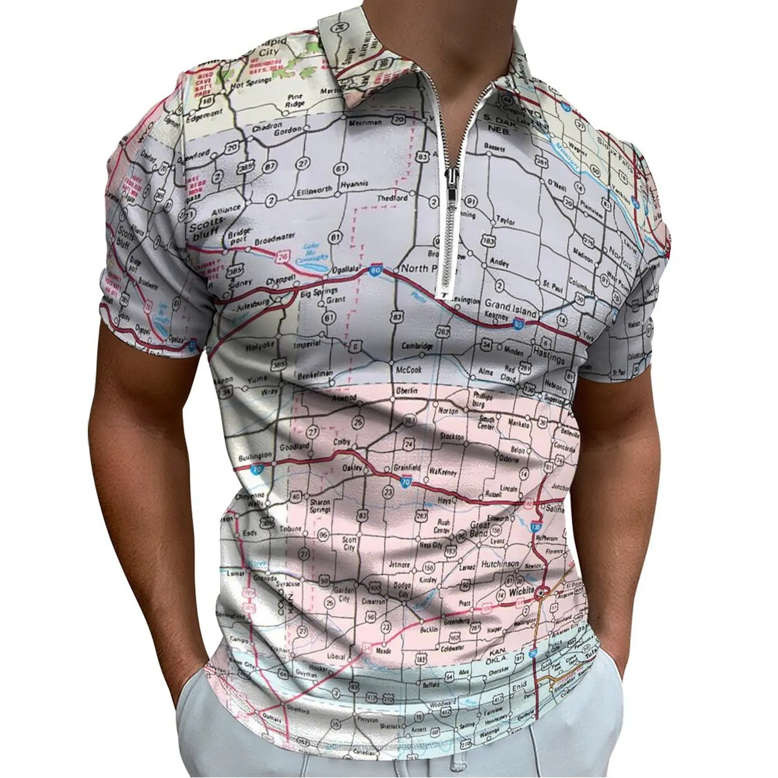 

USA Midwest Map Casual T-Shirts Retro Print Polo Shirts Retro Shirt Beach Short Sleeve Graphic Clothing Large Size