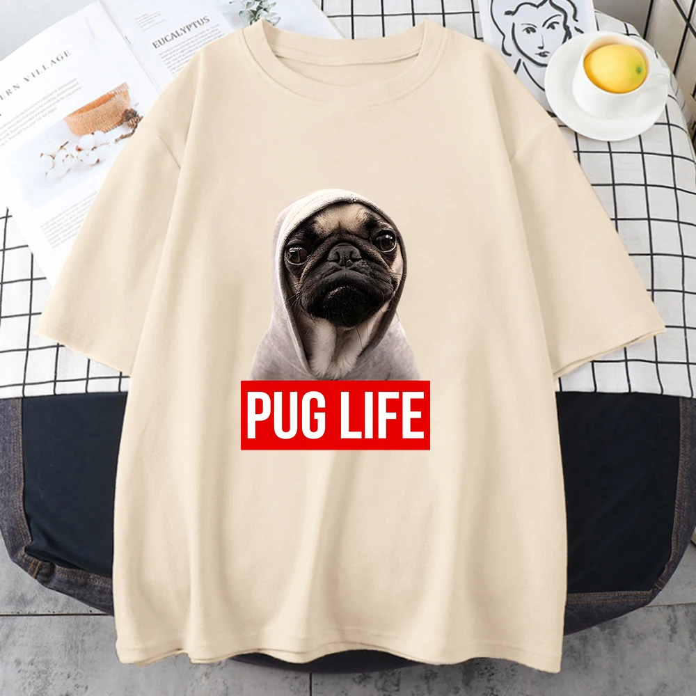 

Pug Dog Original T-Shirt for Women Fashion Letter Printed Mens Tees Summer Tops Funny Vintage Clothing Originality Streetwear