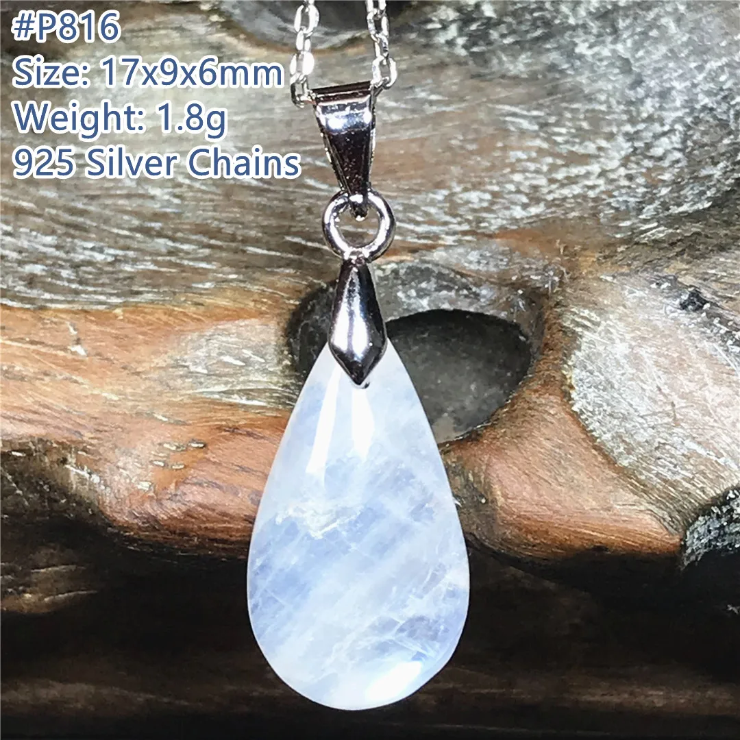 

Natural Moonstone Pendant Necklace Jewelry Woman Man Healing Gift Blue Light Crystal 17x9x6mm Beads Stone Silver Chains AAAAA