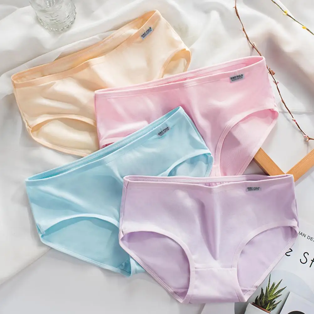 

Women Underpants Lace Solid Color Briefs Breathable Mid Waist Soft Cotton Elastic Candy Color Lady Panties Inner Wear Clothes