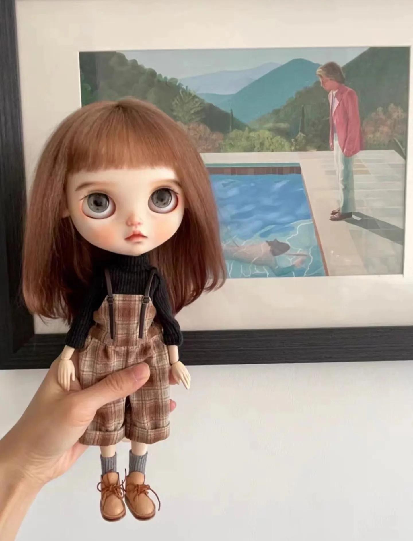 Оригинальный комплект комбинезонов Blythe Grid с начесом черная рубашка высоким