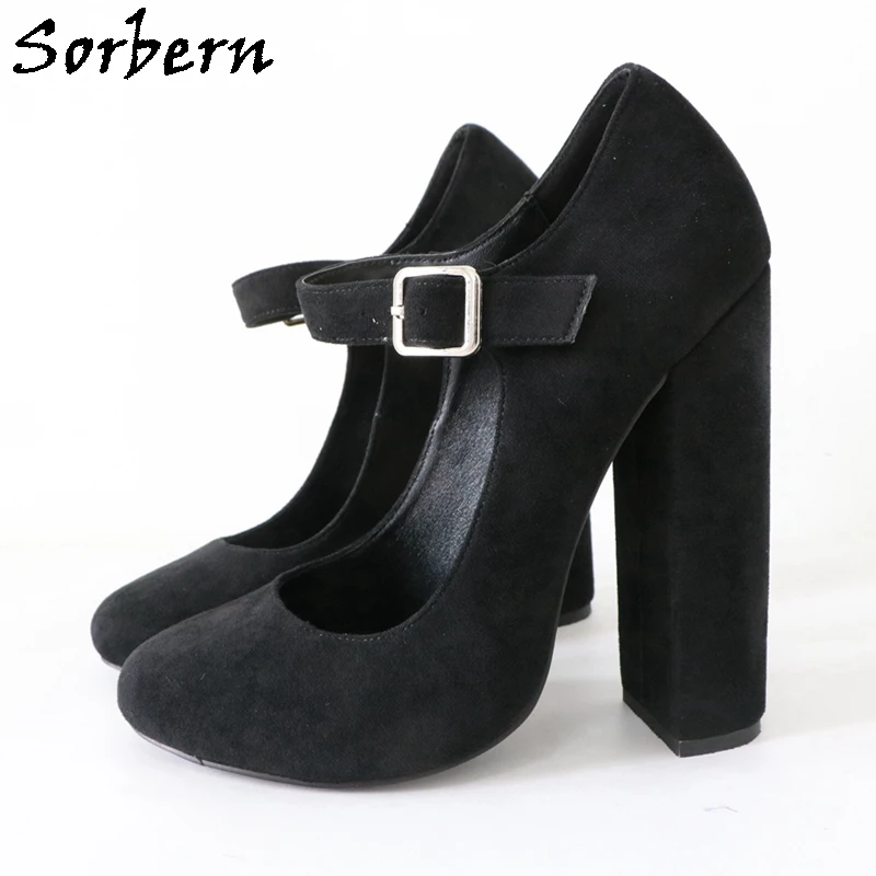 

Sorbern Black Mary Jane Pump Shoes Women 15Cm Block High Heel Crossdresser Footwear Custom Big Size Eu33-48 Drag Queen Heels