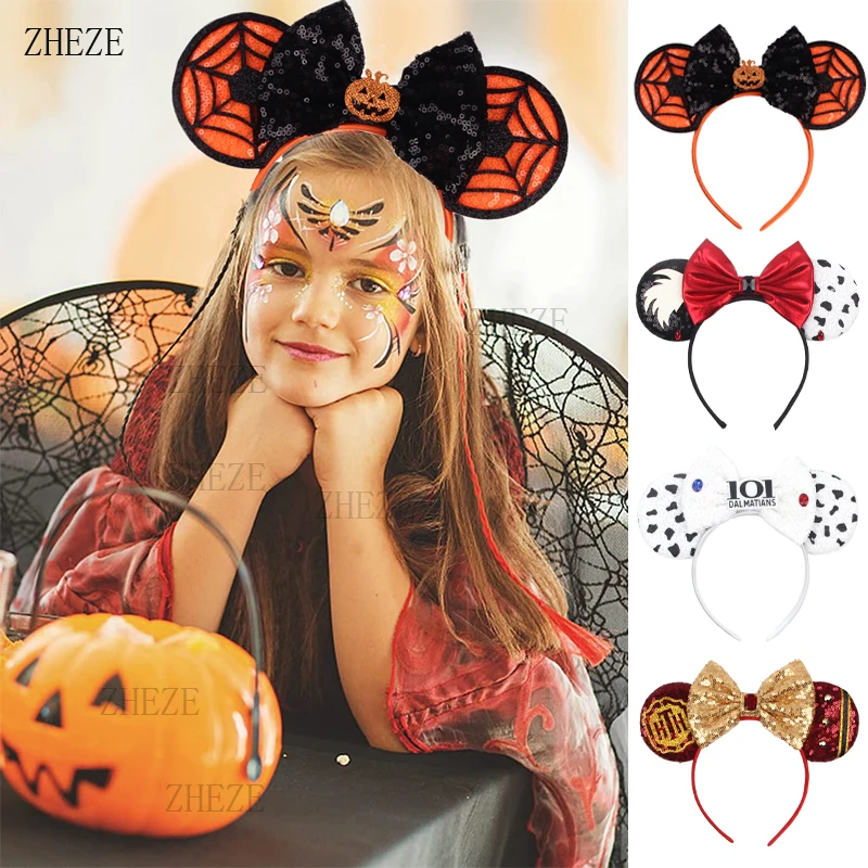 

2022 New Festival Mouse Ears Headband For Girl Halloween Sequins Bow Hairband Children Cosplay Party DIY Hair Accessories