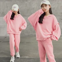 hoodies set for girls autumn 2022 long sleeve pullovers sweatpants two pieces childrens outfits pink loose casual kids clothing
