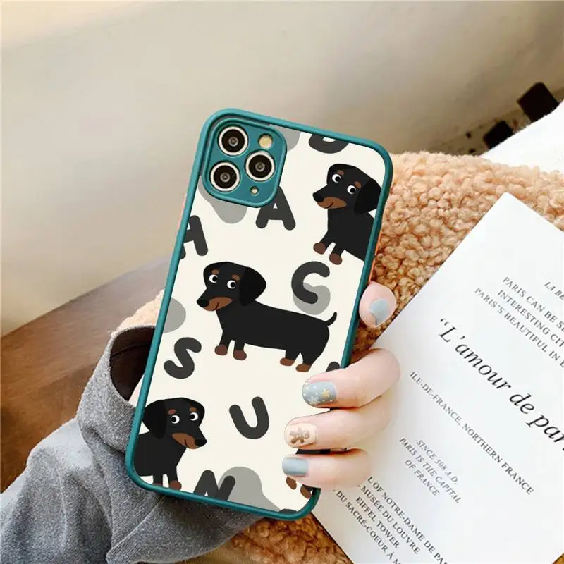 Kawaii I Love Dachshunds Letter Phone Case for iPhone 14 11 12 13 Mini Pro Max 8 7 Plus X XR XS MAX Translucent Matte Cover