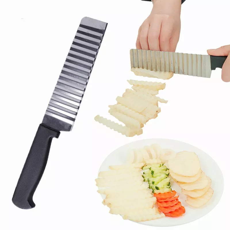 

NEW2022 Stainless Steel Potato Chip Slicer Dough Vegetable Fruit Crinkle Wavy Slicer Knife Potato Cutter Chopper French Fry Make