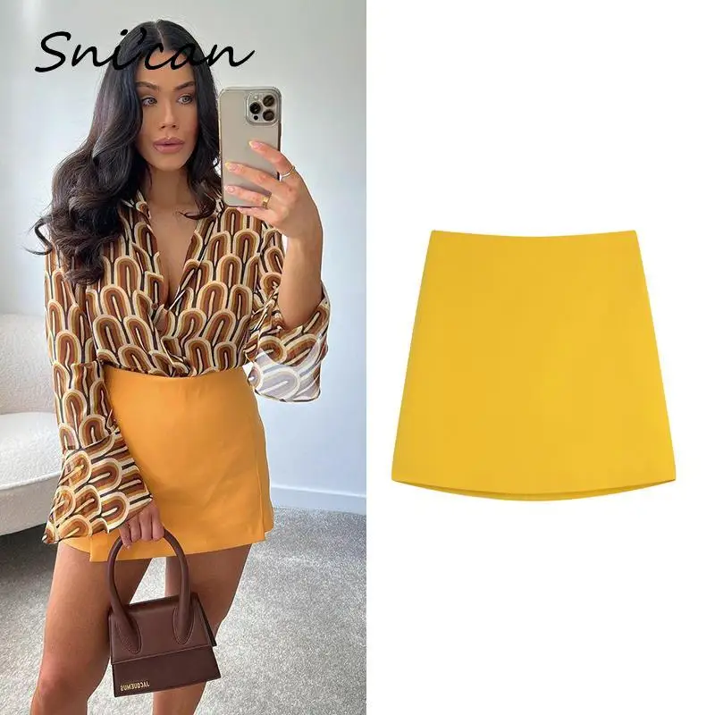 

Solid Yellow Office Ladies Mini Skirt Fashion Spring Summer A Line Women Faldas Cortas Slim Sexy Female Bottom 2022 Jupe Femme
