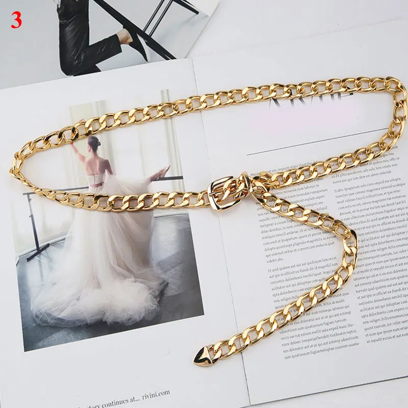 

Punk Metal Chain Women'S Belt Gold Silver Waist Chain Long Pendant Pin Buckle Waist Belt Punk Hip Hop Waist Strap Thick Chain