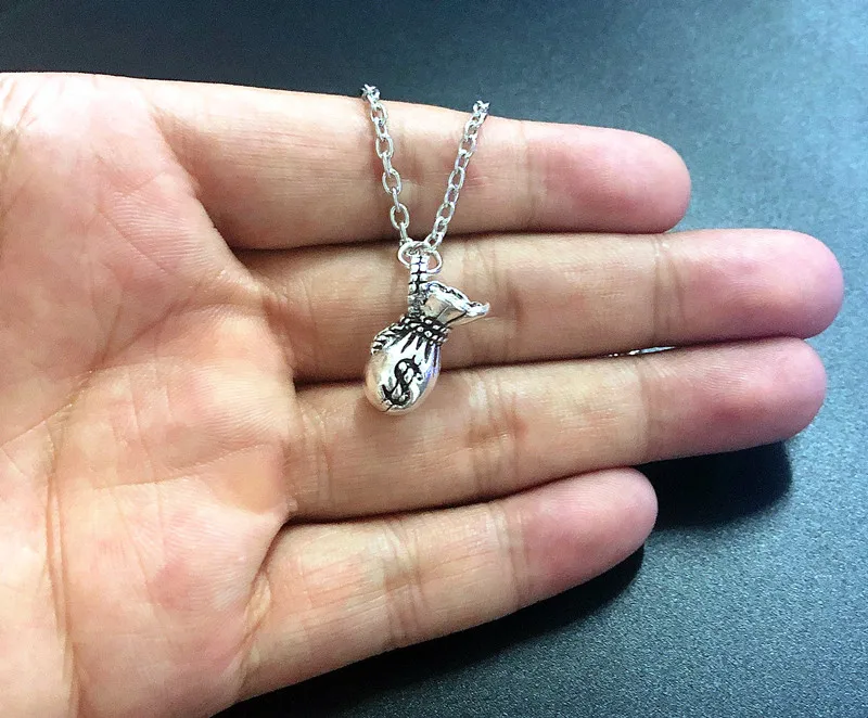 

Money Necklace, lucky charm luck wish fortune wealth money bag sack necklace