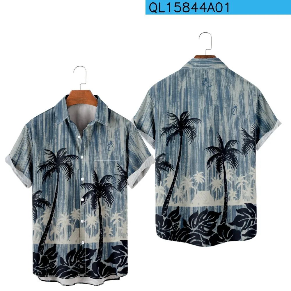 

Men's Shirts Hawaiian Tress Print Vacation Beach Wear Tops with Pockets Summer Plus Size Party for Men And Women