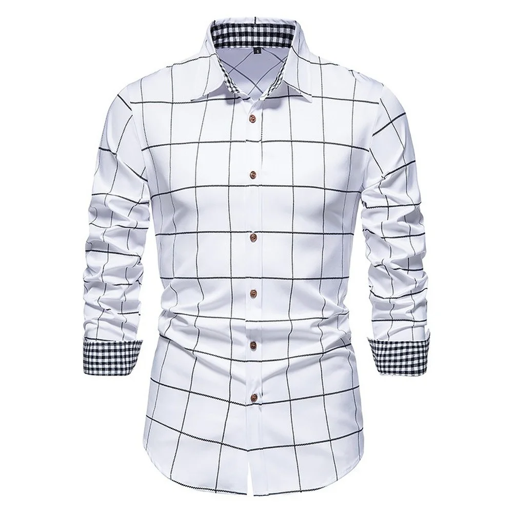 

2022 Autumn New Men's Fashion Long Sleeve Plaid Button Shirt Business Casual Shirt