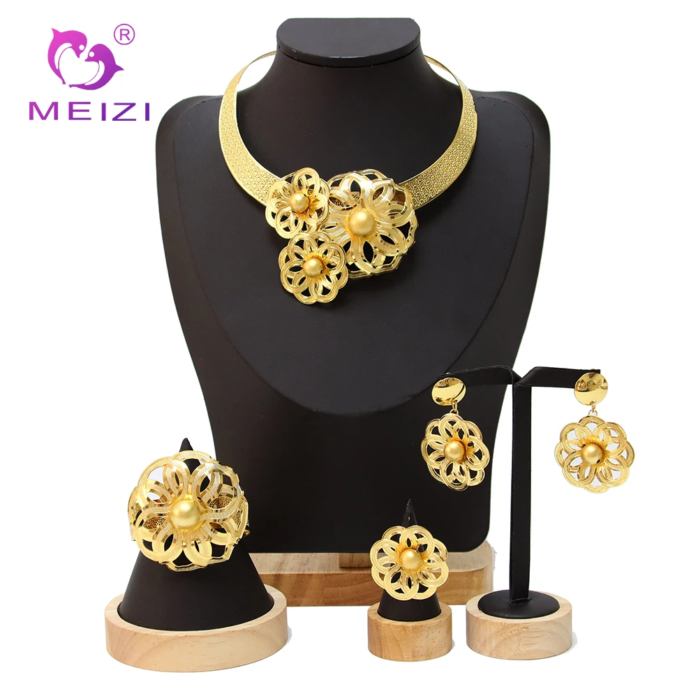 

Dubai Gold Plate Jewelry 18k Original Set For Women Earring 2022 Latest Big Eardrop Wedding Banquet Party Jewelry Free Shipping