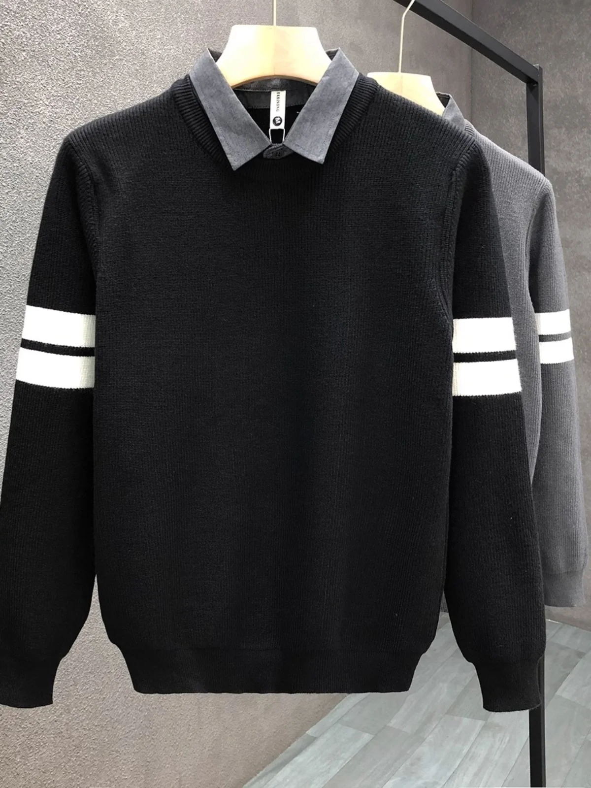 Поддельный свитер из двух предметов мужская модная брендовая рубашка с