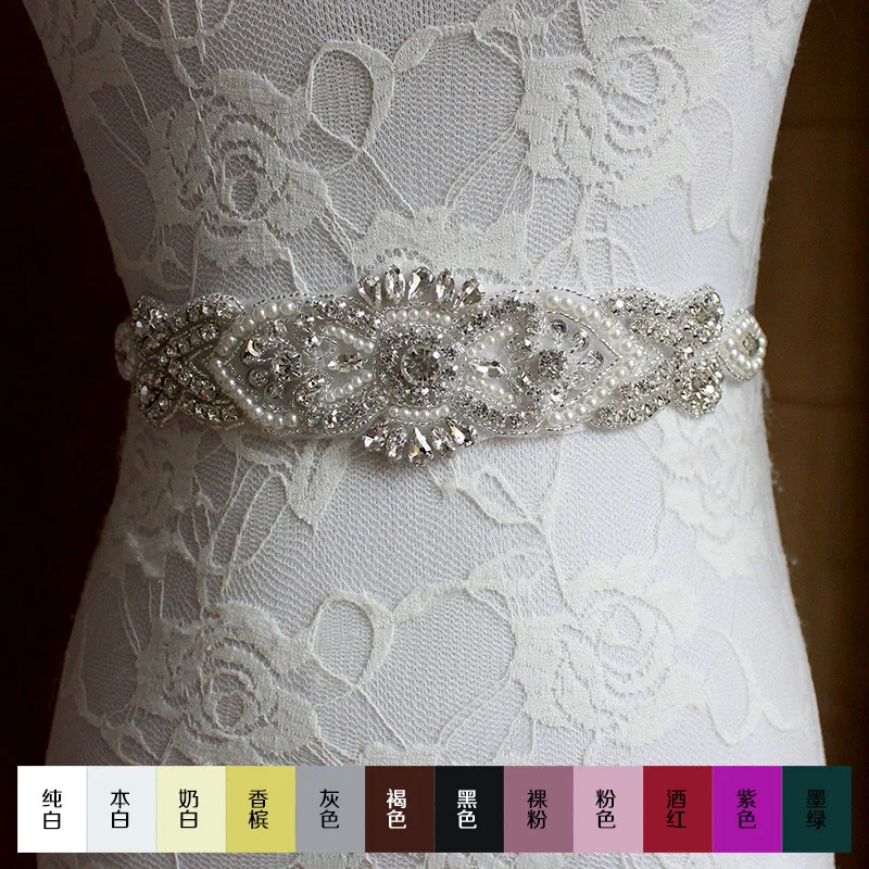 

Pearls Rhinestones Wedding Belt Luxury Bridal Belts Sash White Ivory Champagne Ribbon For Women Evening Dress Bride
