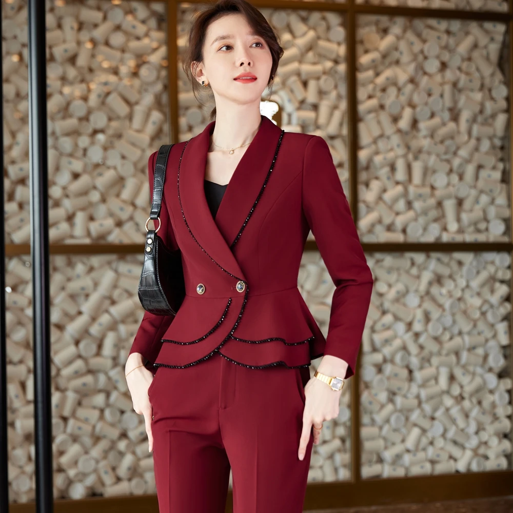 

Осень 2022, Официальный женский красный Блейзер, женские деловые костюмы с комплектами, рабочая одежда, Офисная форма, брюки большого размера, куртка на весну