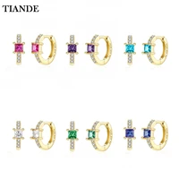 tiande silver color gold plated hoop earrings for women colour zircon piercing circle earrings 2022 fashion jewelry wholesale