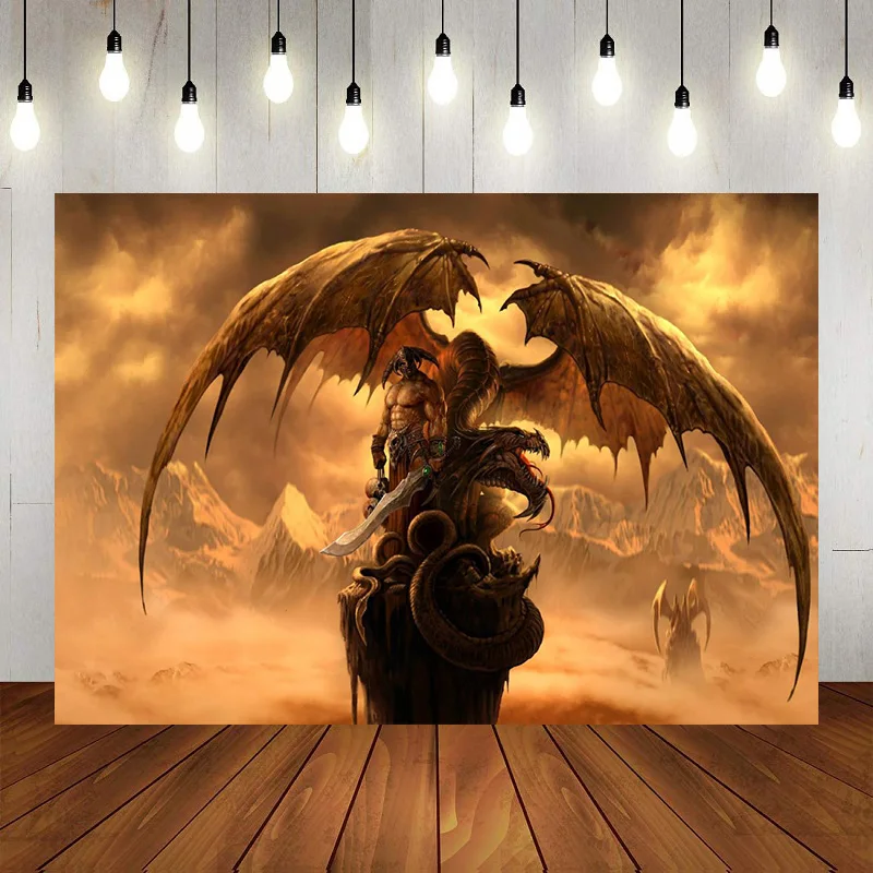 

Fantasy World dragon Slayer Warrior castle Continent Happy Birthday Party Photography Backdrop Background Banner Decoration