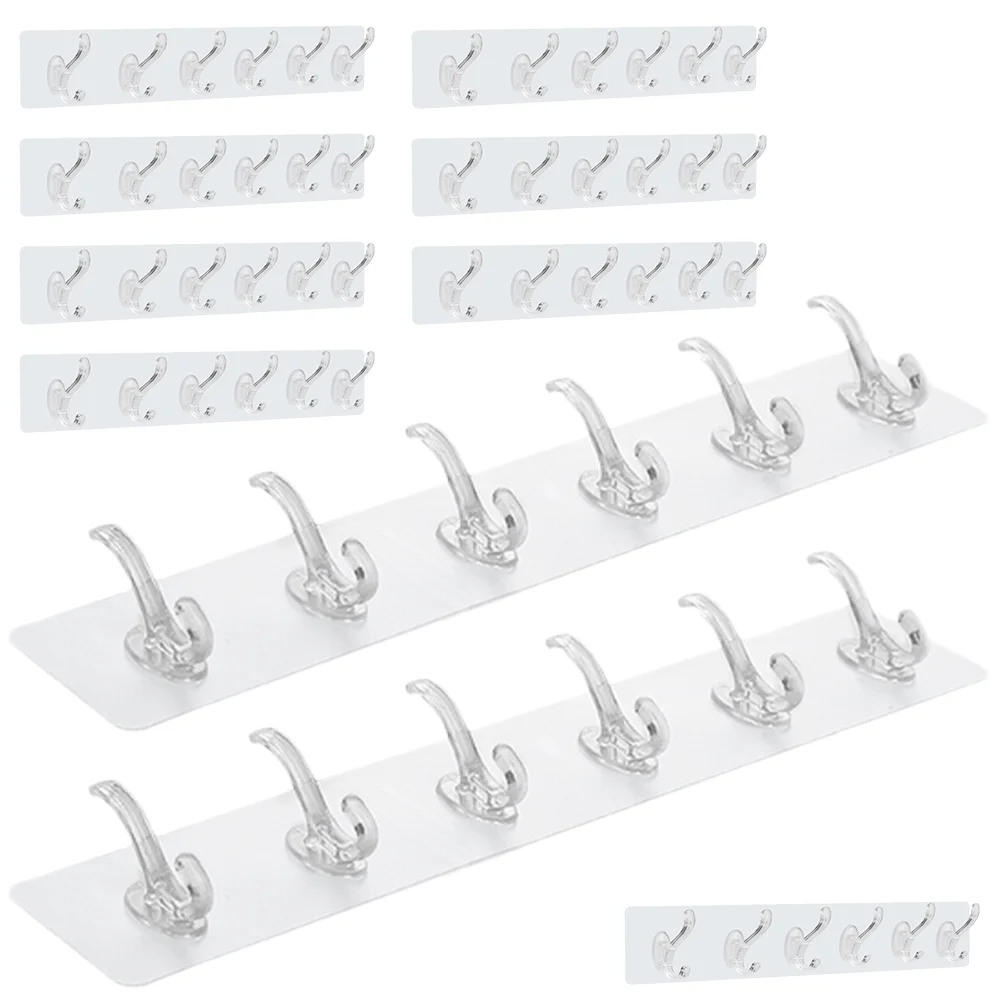 

10pcs Adhesive Kitchen Utensil Storage Hooks Bathroom 6-claw Wall-mounted Hooks