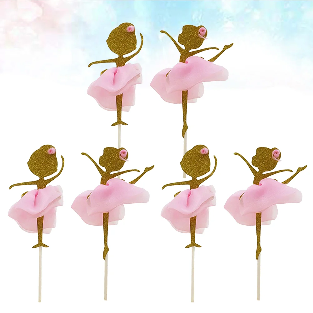 

6 PCS Toppers Para Comida Girl Cake Flag Ballerina Picks Pink Wedding Dancing Ballet Baby