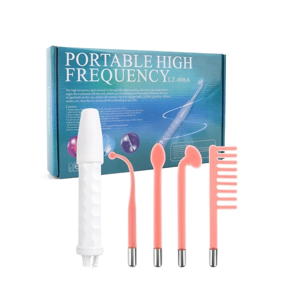 

4in1 High Frequency Electrode Wand w/Neon Electrotherapy Glass Tube Acne Spot Remover Home Spa Beauty Device Facial Therapy Wand